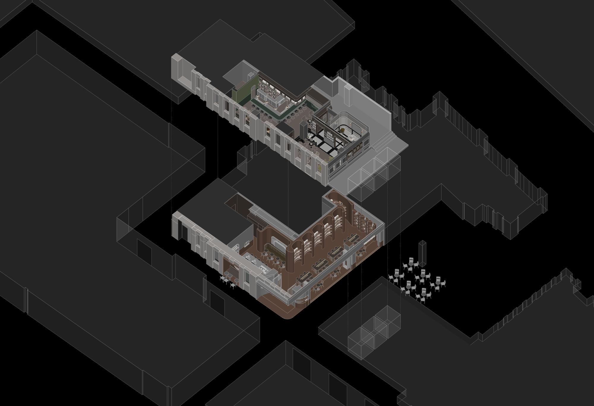 1704699641403045rslY.jpg 02Axonometric drawing of both floors and streets 兩層店鋪與街區(qū)的軸測圖.jpg